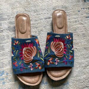 Me Too Nella Denim Floral Embroidered Sandals
